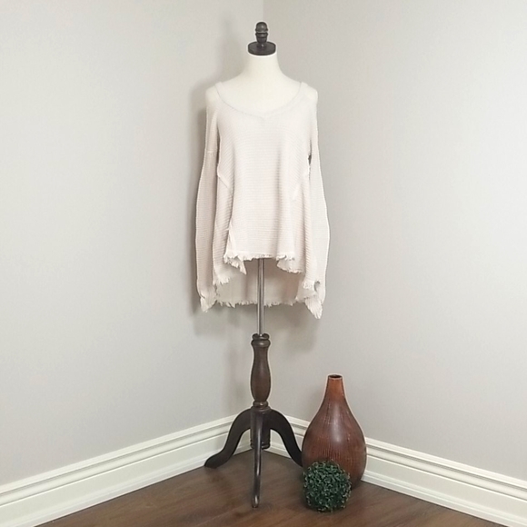 Free People Cream Cold Shoulder Sweater, Size XS - Picture 7 of 7
